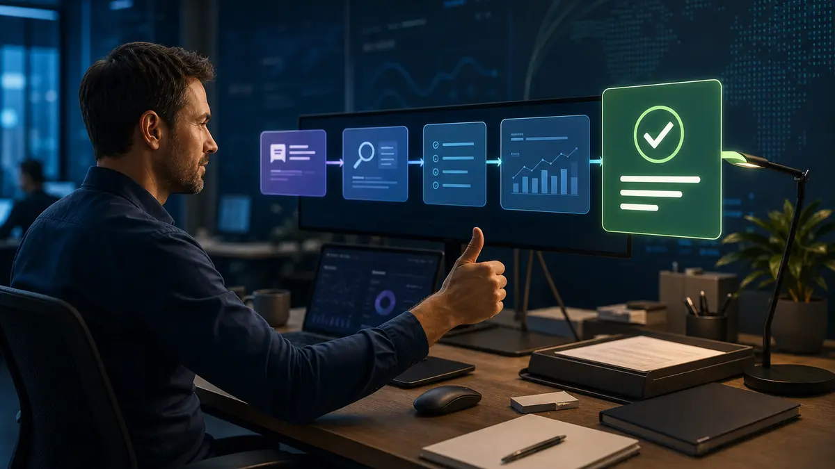 A professional reviewing and approving an AI-assisted everyday work process