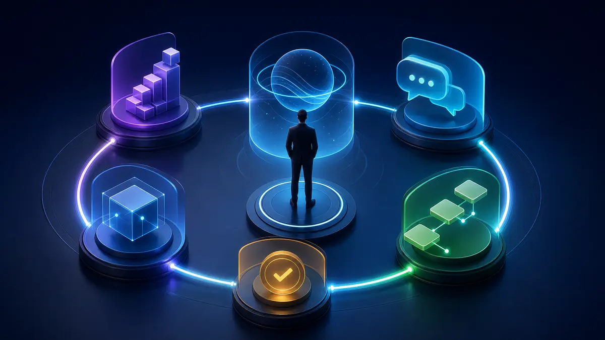 Skills, conversations, workflows, ownership, and proof connected around a human-controlled model