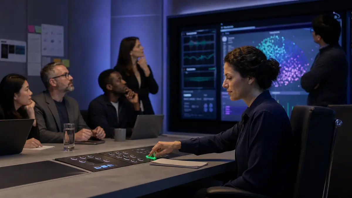 A named human owner approving an AI-assisted decision with colleagues reviewing