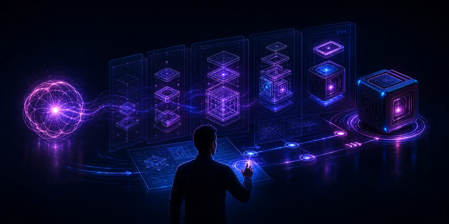 A luminous idea becoming a governed product blueprint